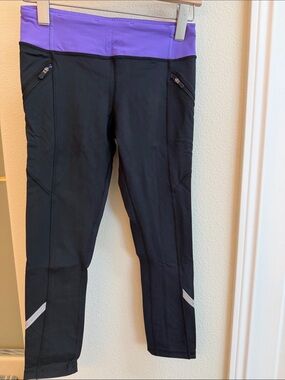 Lululemon athletica Black Athletic Leggings with Purple Waistband
